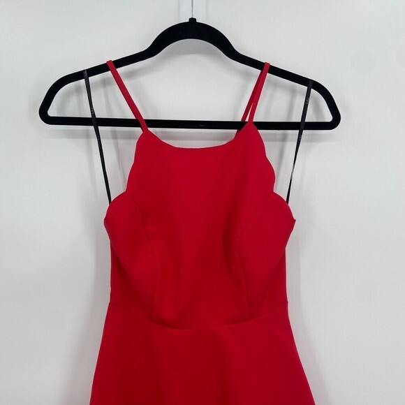 LULUS Red Play On Curved Scalloped High Neck Lace Back Mini Dress Size XS - Picture 5 of 8